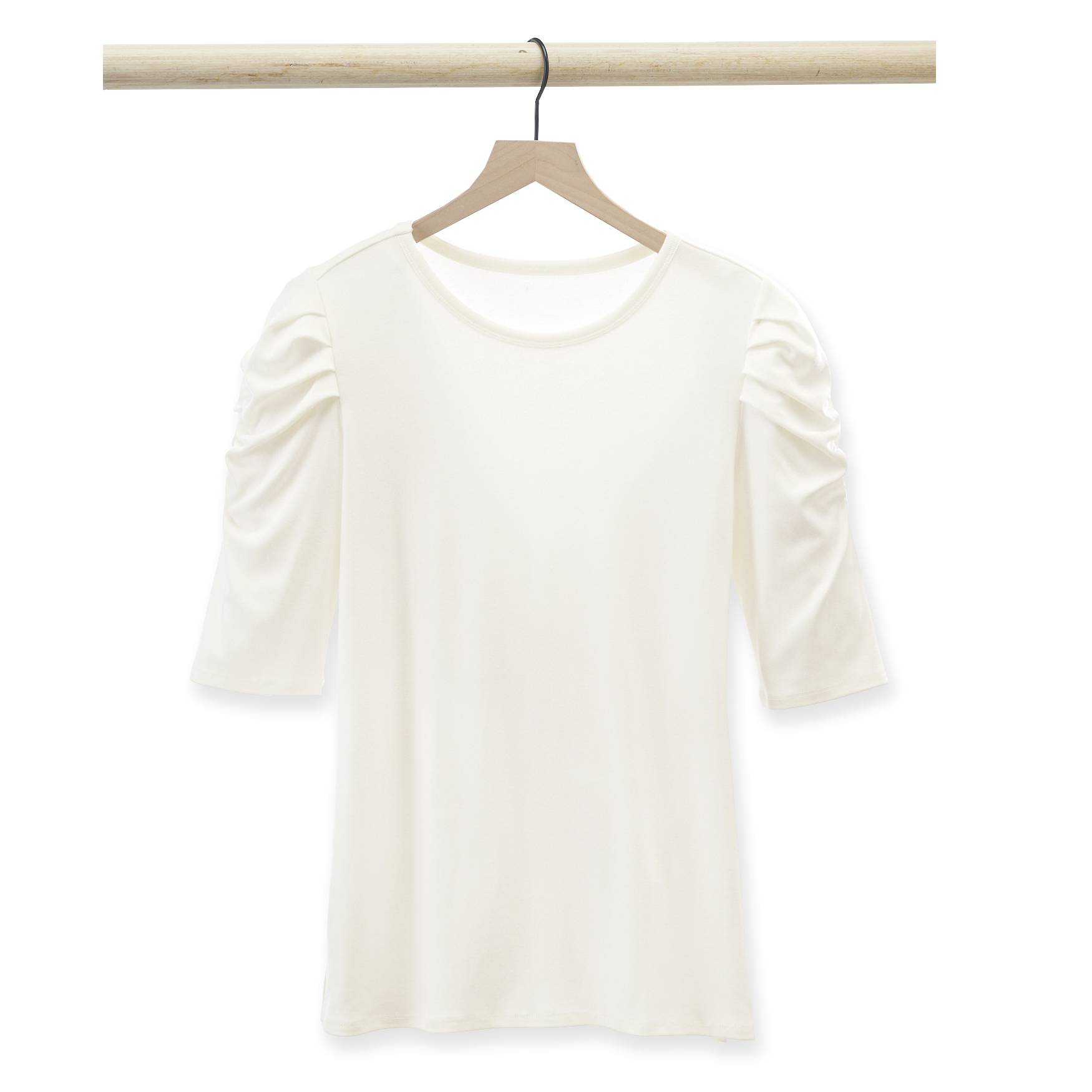 Ruched-Sleeve Ribknit Top, Elbow-Length Sleeves, Side Slits - Northstyle Catalog