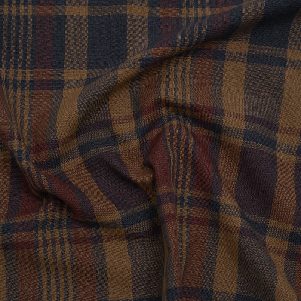 Homespun Cotton Shirting - Brown, Burgundy and Navy Plaid - Deadstock - Joann Fabrics