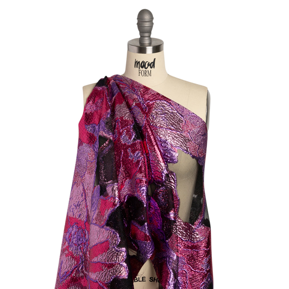 Metallic Hot Pink, Baby Pink and Purple Big Blooms and Leaves Luxury Burnout Brocade - Joann Fabrics