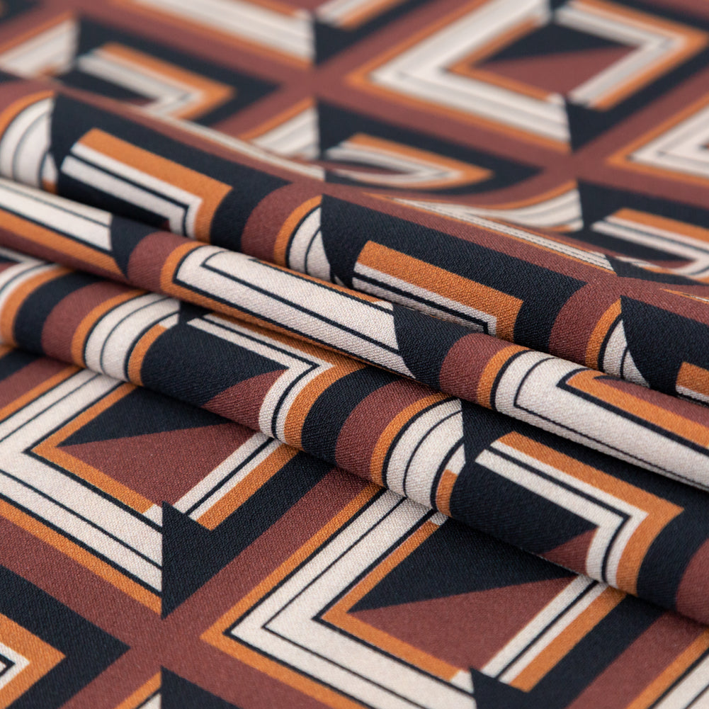 Stretch Polyester Crepe - Brown Geometric Squares - Corn Maze Print - Mood Exclusive Harvest Collection - Joann Fabrics