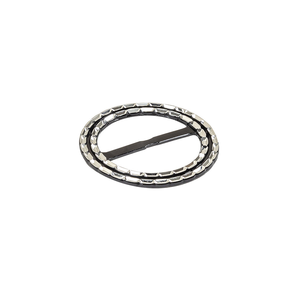Vintage Black Round Slider with Faceted Silver Face - 1.875