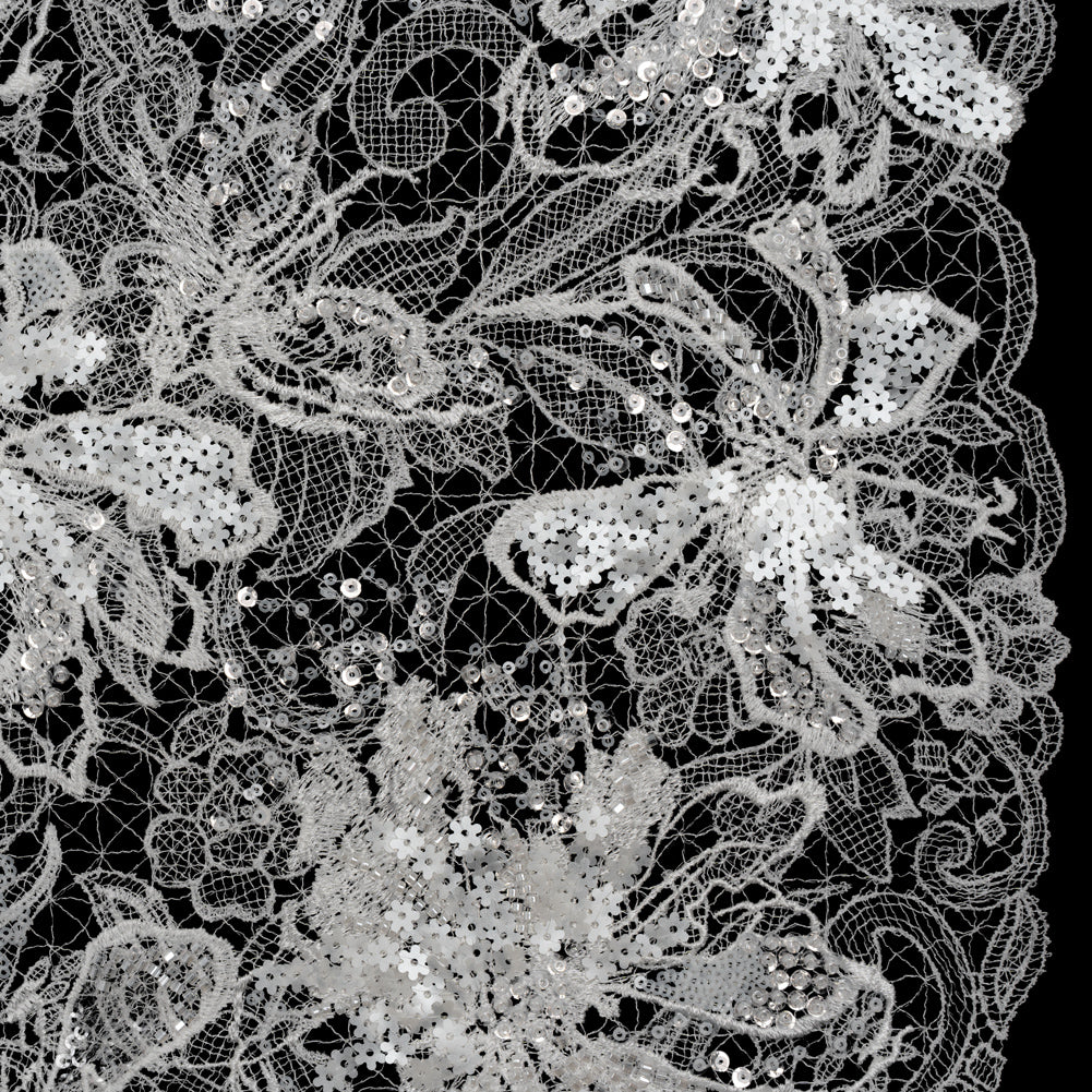 Re-Embroidered Webbed Lace with Beads and Flower-Shaped Sequins - Off White Floral - Joann Fabrics