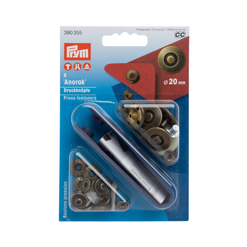 Prym Anorak Press Fasteners with Tools - Antique Brass 20mm - 6pc - Joann Fabrics