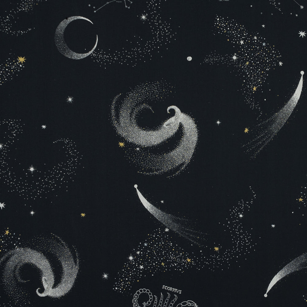 Cotton Voile - Black Celestial - Path of Apollo Print - Mood Exclusive Gaia Collection - Joann Fabrics