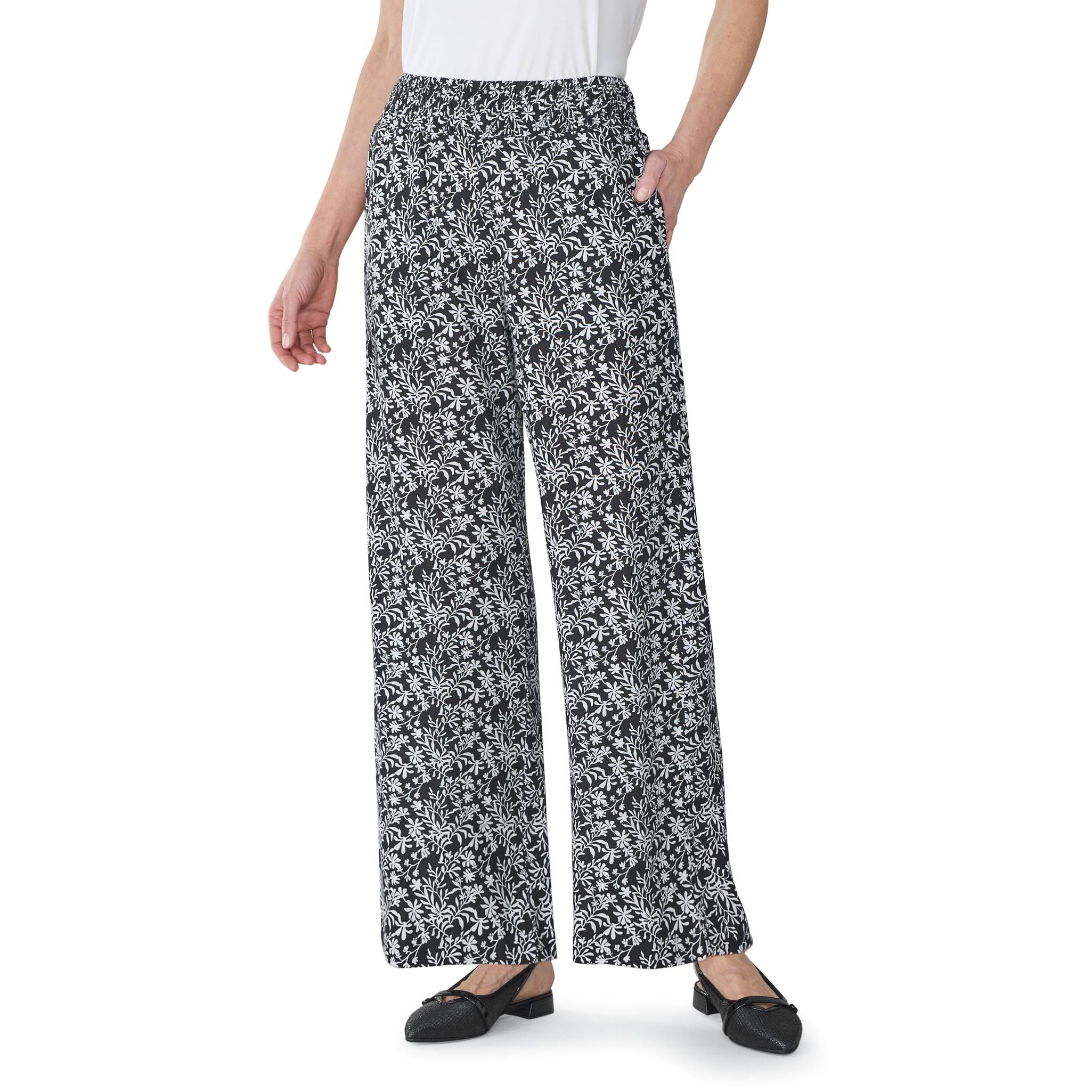 Smocked-Waist Rayon Print Pants, On-seam Pockets - Northstyle Catalog
