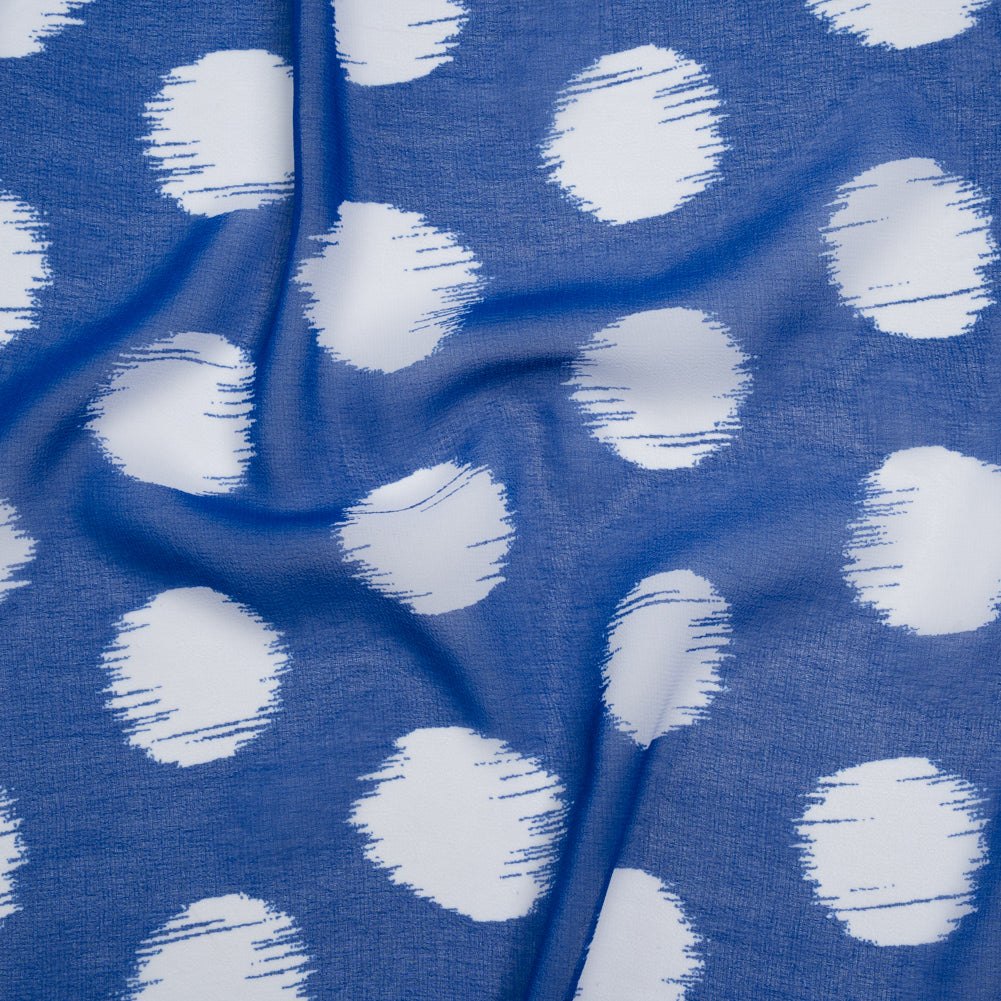 Polyester Chiffon - Cobalt Blue and White Brushed Polka Dots - Designer Deadstock - Joann Fabrics