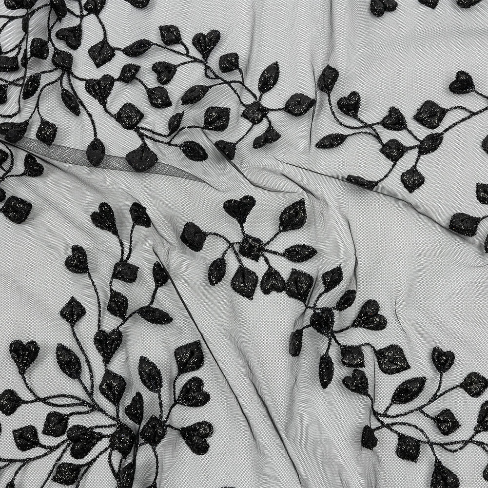 3D Puffy Glitter Tulle - Black Leafy Vines and Scalloped Borders - Joann Fabrics