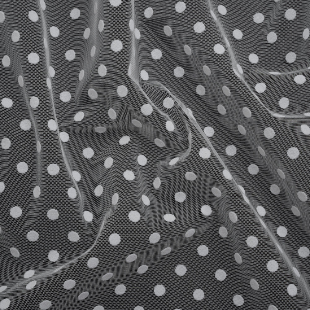 Famous Australian Designer White Big Flocked Polka Dots Polyester Tulle - Joann Fabrics
