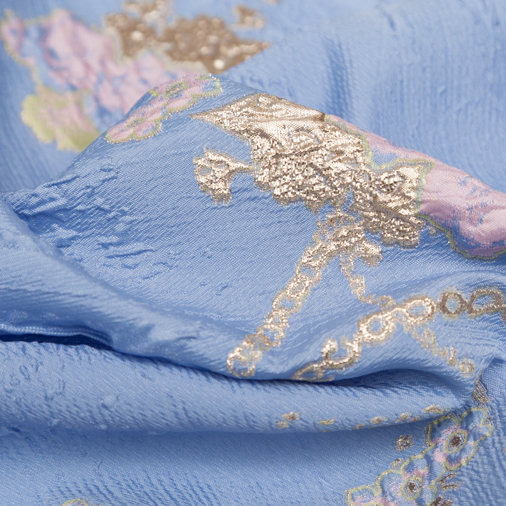 Placid Blue, Weeping Willow and Metallic Bright Gold Floral Luxury Brocade - Joann Fabrics