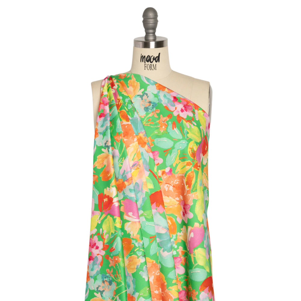 Stretch Cotton Sateen - Green and Pink Floral - Jocund Company Print - Mood Exclusive Marigold Collection - Joann Fabrics