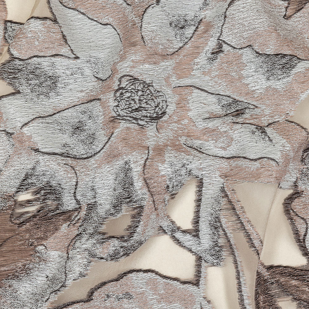Metallic Black, White and Beige Oversized Flowers Luxury Burnout Brocade - Joann Fabrics
