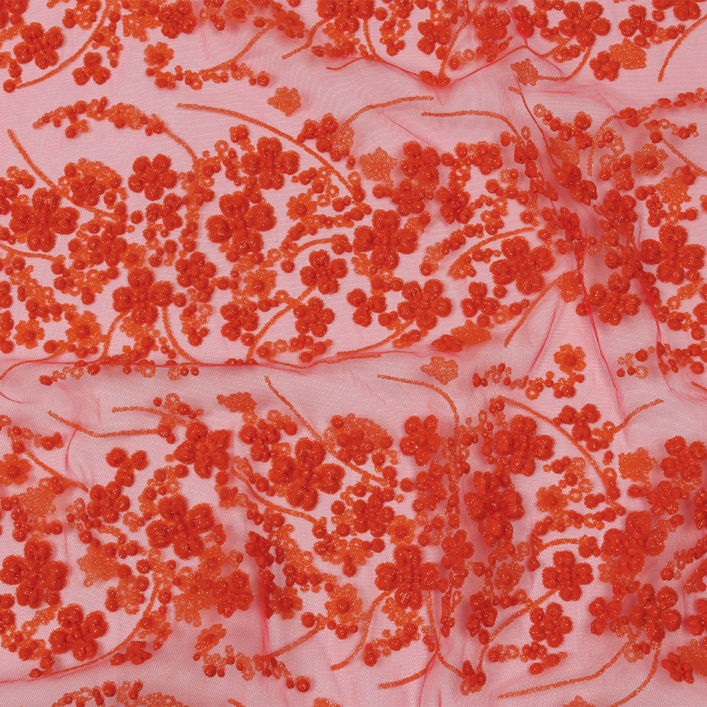 3D Puffy Glitter Tulle - Neon Orange Floral Stripes - Joann Fabrics