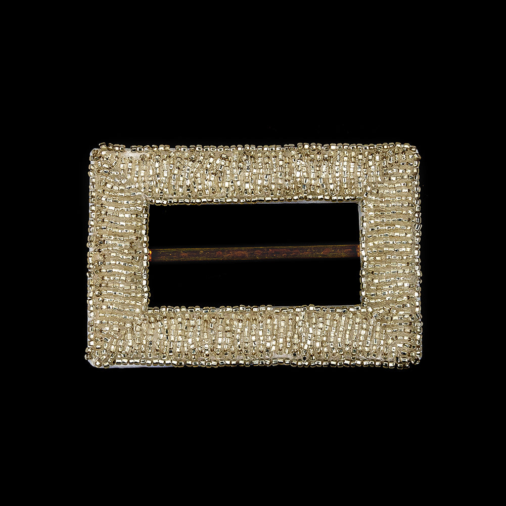 Vintage Silver-Lined Beaded Slider with Brass Bar - 3.375