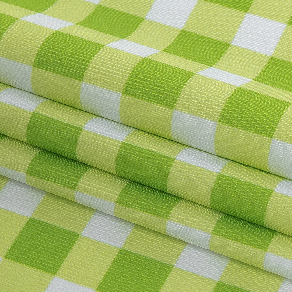 Compression Swimwear Tricot, UV Protective with Aloe Vera Microcapsules - Lime and White Checkered - Caye Collection - Joann Fabrics
