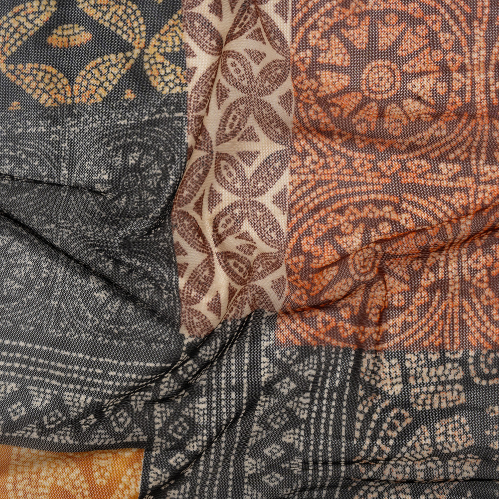 Polyester Stretch Mesh Print - Black, Orange and Burgundy Dotted Geometric - Designer Deadstock - Joann Fabrics