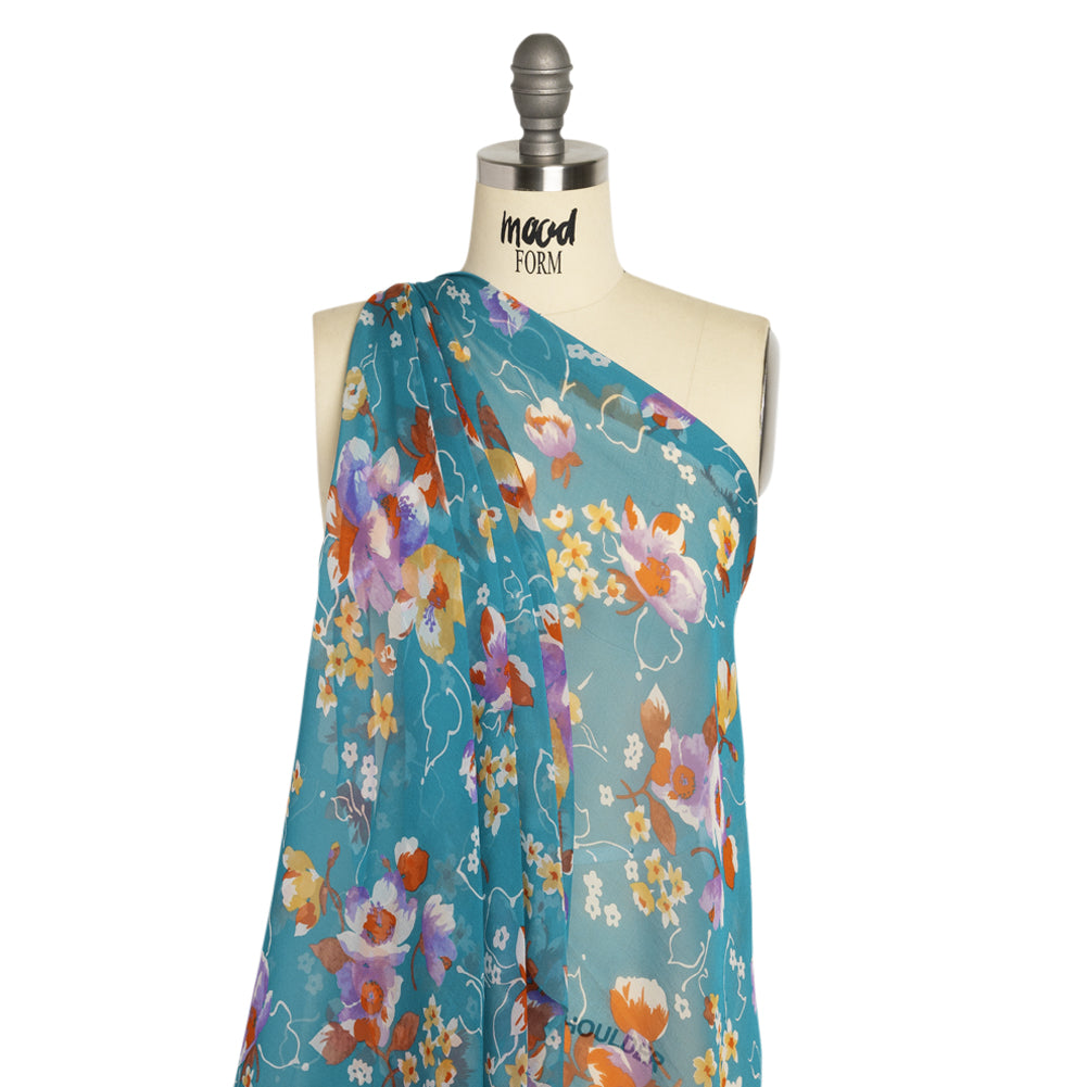 Teal, Orange and Purple Floral Silk Chiffon - Joann Fabrics