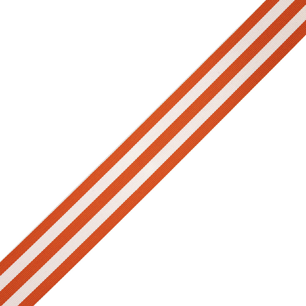 Orange and White Awning Stripes Ribbed Woven Ribbon - 1.5