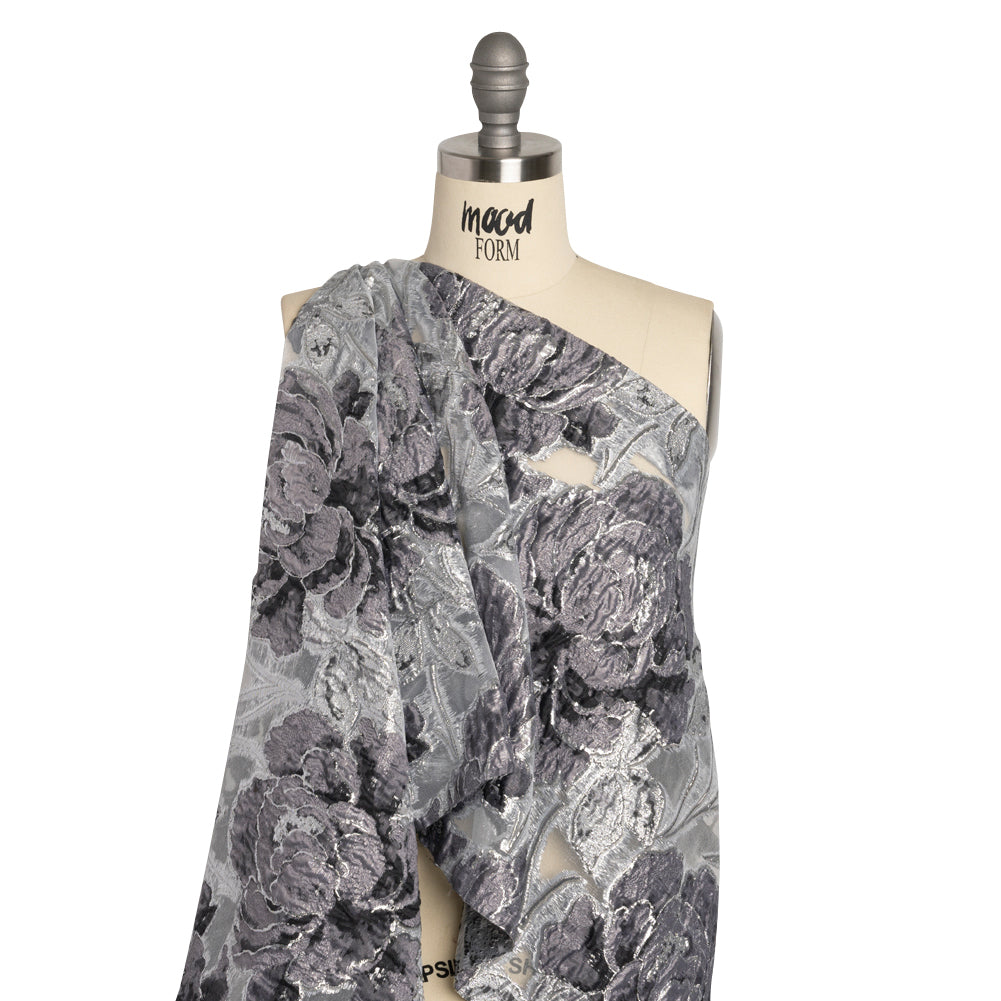 Metallic Silver and Gray Floral Luxury Burnout Brocade - Joann Fabrics