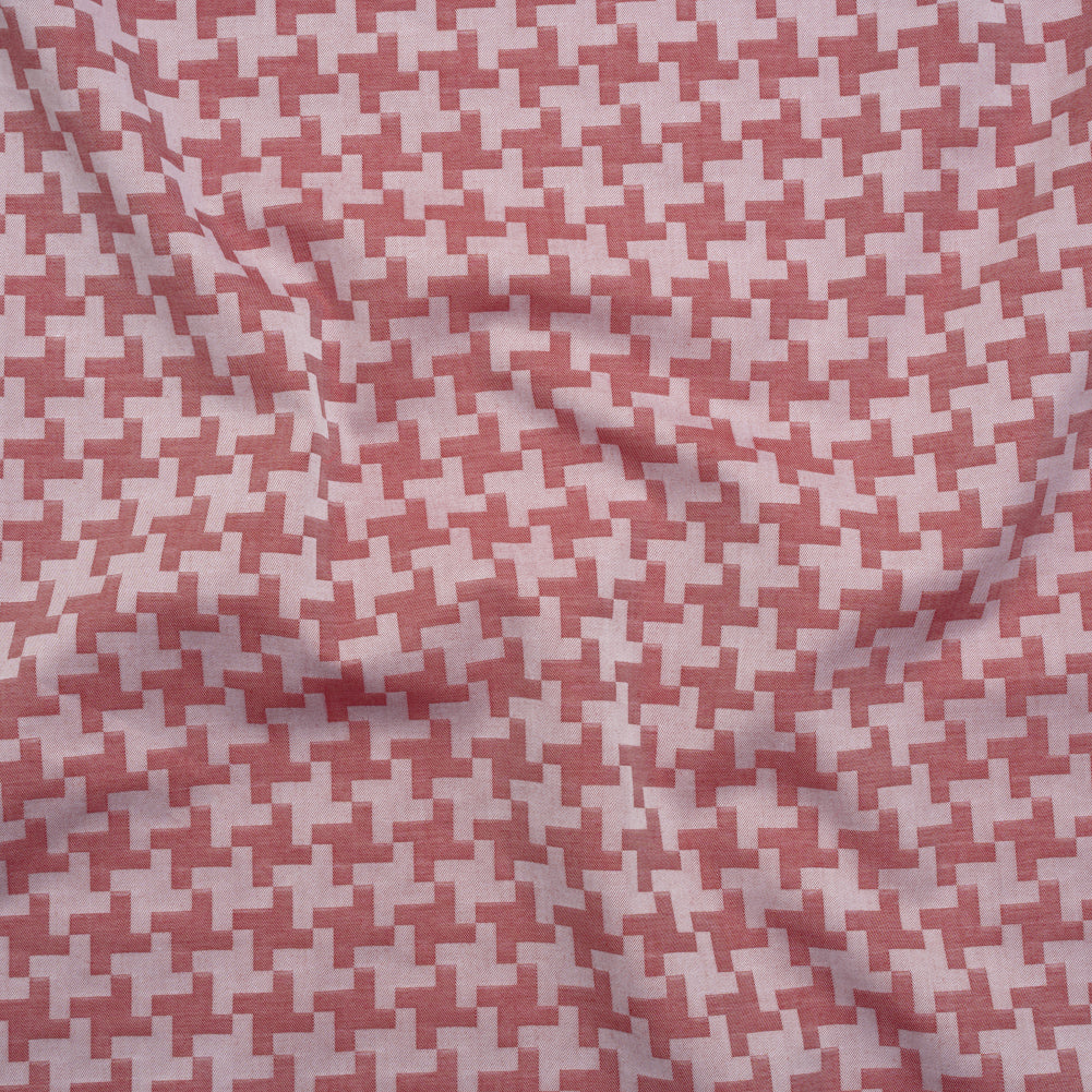 Cotton Twill Shirting - Red and White Geometric Houndstooth - Deadstock - Joann Fabrics