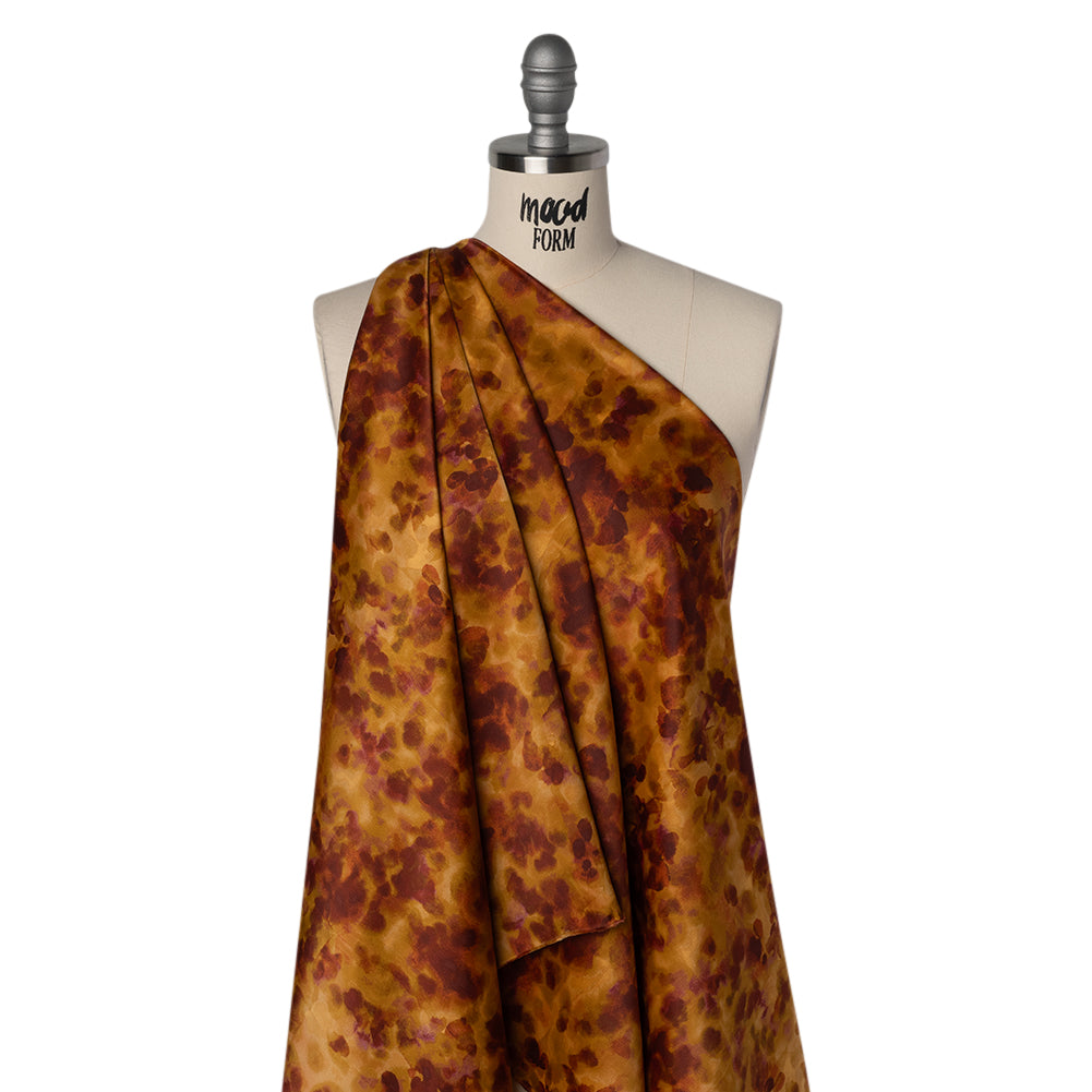 Stretch Polyester Crepe Back Satin - Burgundy and Gold Floral Impressions - Designer Deadstock - Joann Fabrics