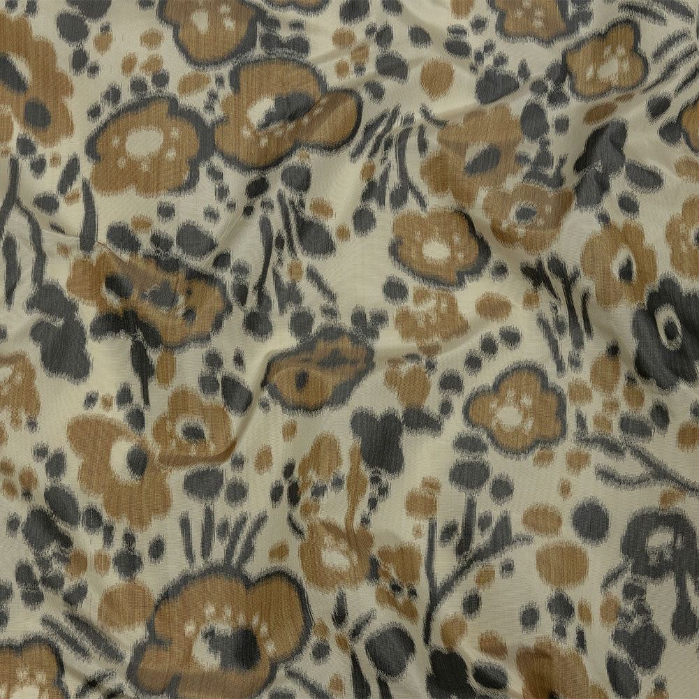 Italian Tan, Beige and Basalt Floral Warp Printed Polyester Faille - Joann Fabrics