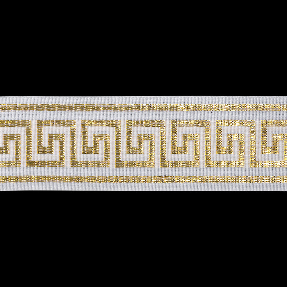 Metallic Jacquard Ribbon - 40mm - White and Gold Greek Key - Joann Fabrics