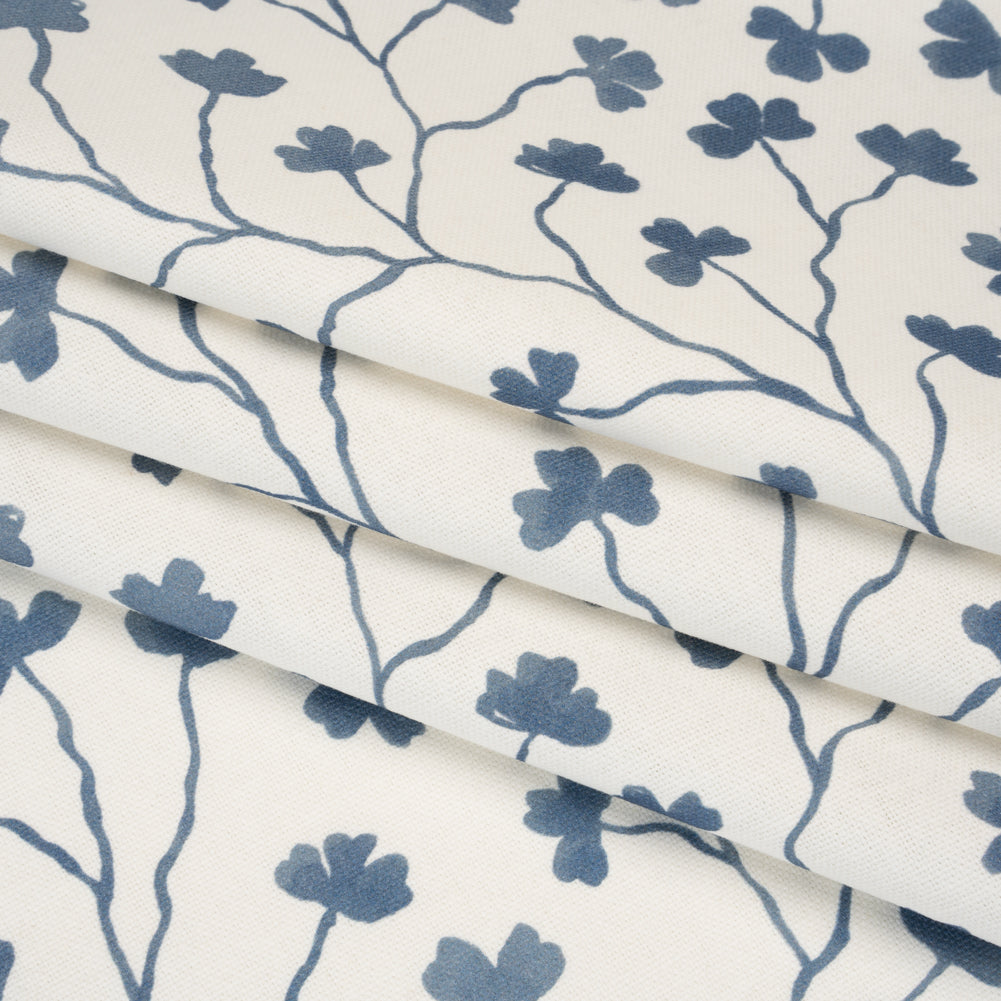 Brushed Cotton and Linen Canvas - Navy Clover Leaf Vines - British Imported - Joann Fabrics