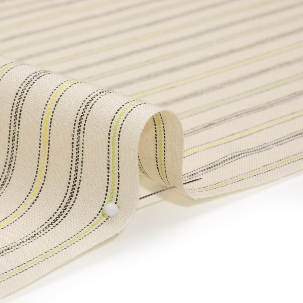 Medium Weight Linen Woven - Cream, Green and Yellow Ticking Stripes - Joann Fabrics