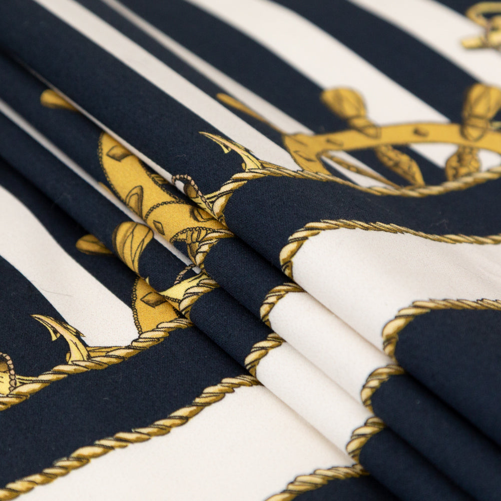 Stretch Cotton Sateen Panel - Ship Wheels and Stripes - Maritime Adornments Print - Mood Exclusive St. Tropez Collection - Joann Fabrics