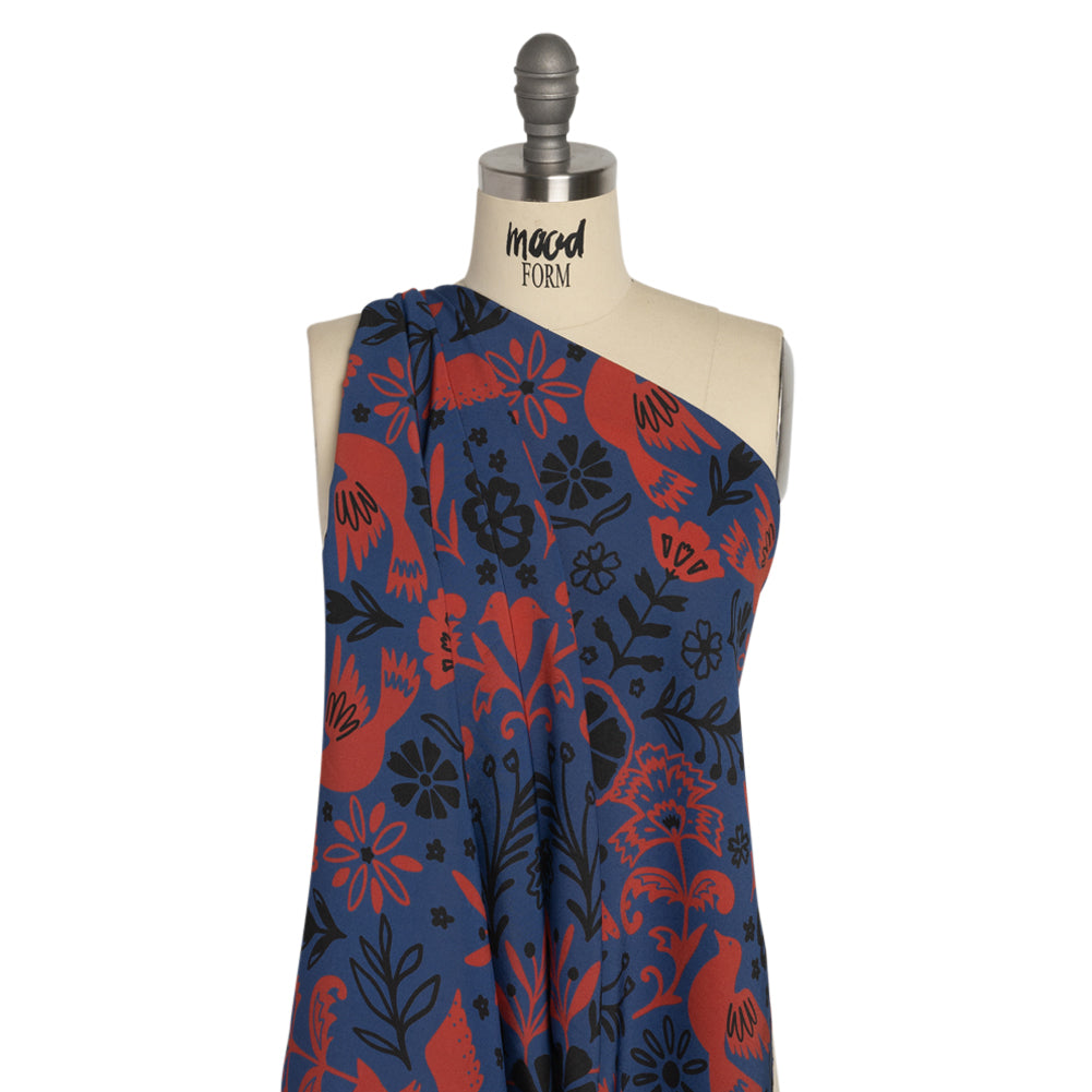 Mood Exclusive Blue Feathered Folklore Sustainable Viscose and Polyester Twill - Joann Fabrics