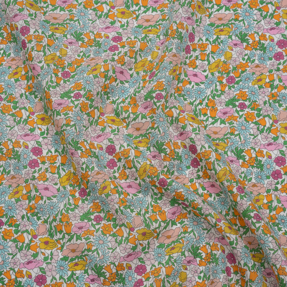 Liberty Fabrics Tana Lawn® - Poppy Forest Multi Bright - Orange, Baby Pink and Pastel Blue Floral Meadow - Joann Fabrics