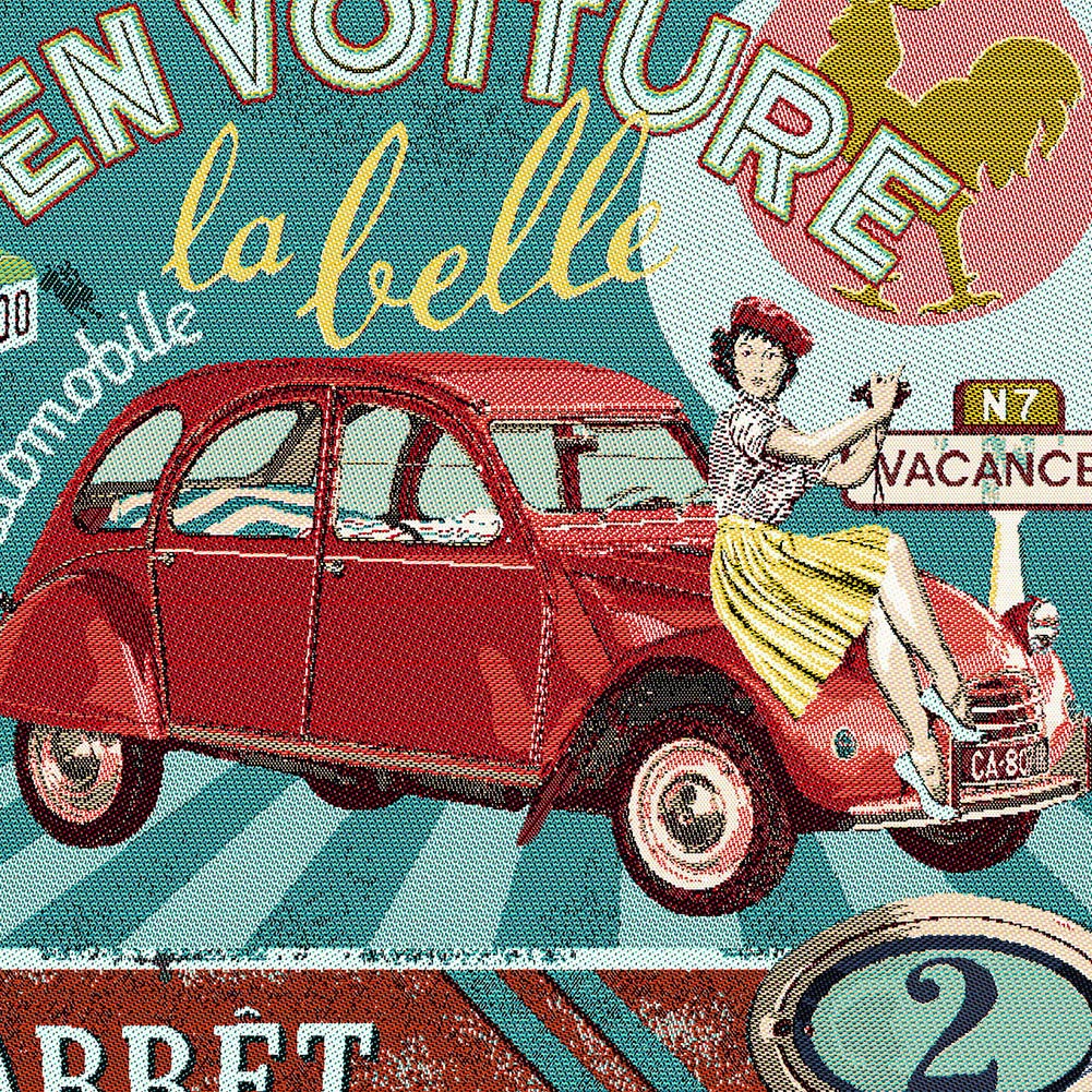 French Turquoise, Red and Pink By Car Beautiful Oversized Square Patch - 18.875