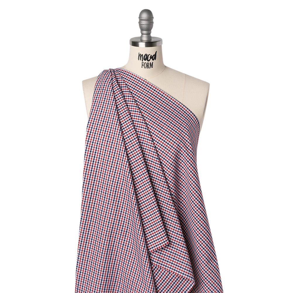 Cotton Oxford Shirting - Red, Navy and White Tattersall Check - Deadstock - Joann Fabrics