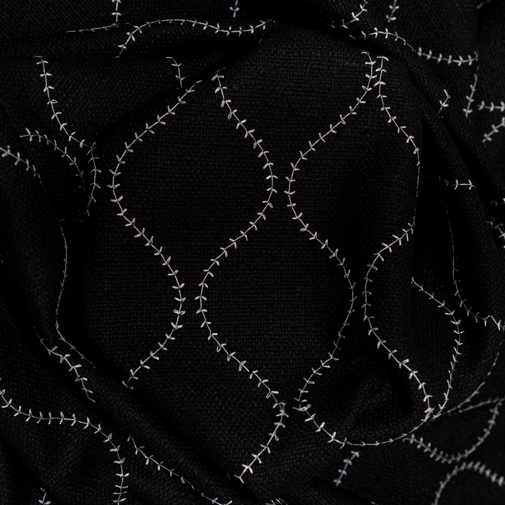 Raven and Brilliant White Ogee Stitched Raw Silk Matka - Joann Fabrics