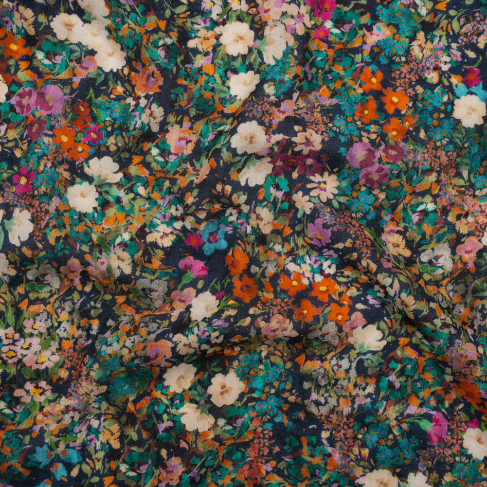 Cotton Crepe - Navy, Teal and Red-Orange Florals - Mood Exclusive Wildflower Riot Print - Joann Fabrics