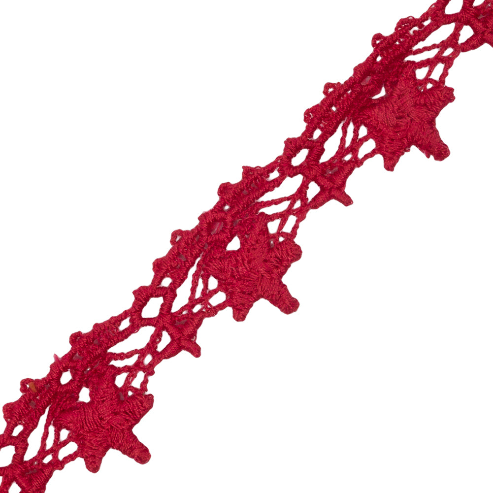 Famous NYC Designer Red Stars and Scallops Venise Lace Trim - 0.75