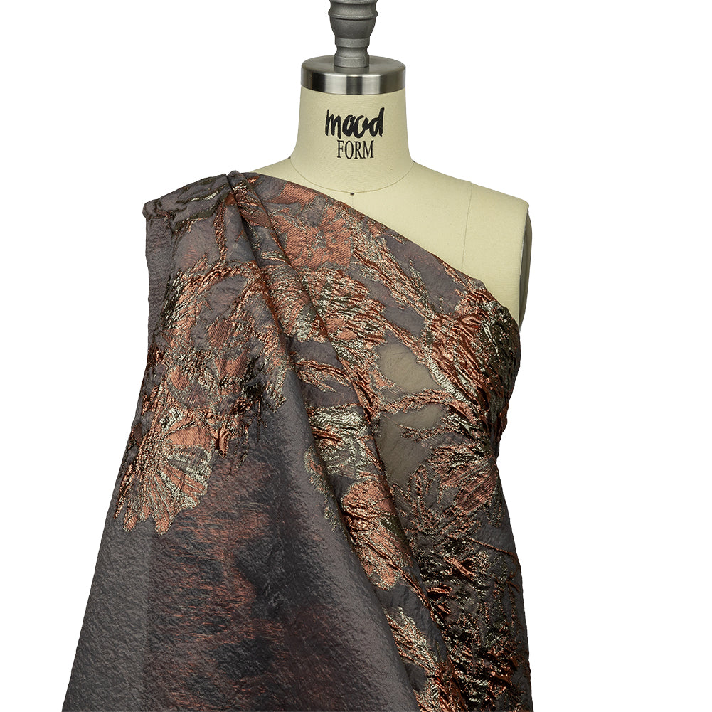 Metallic Coral, Gold and Gray Flashy Flowers Luxury Burnout Brocade - Joann Fabrics