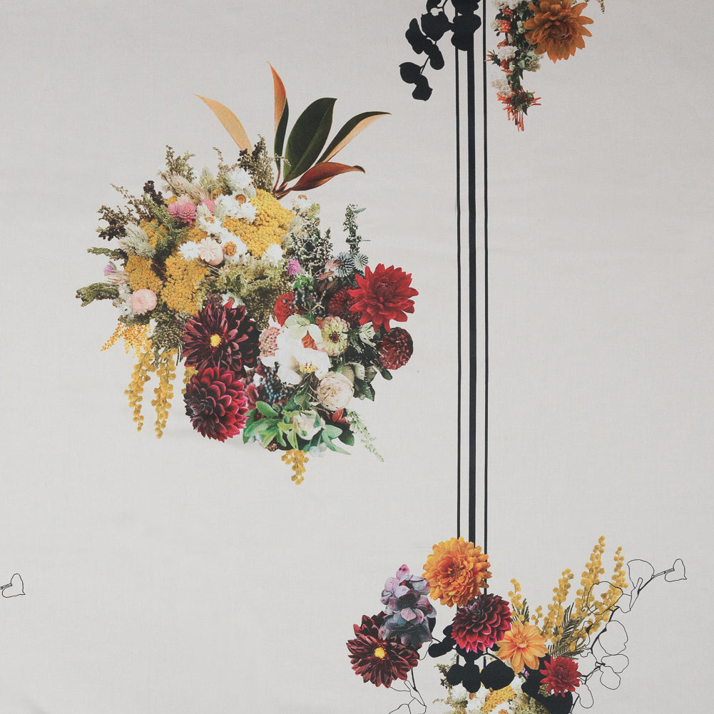 Stretch Cotton Sateen - White Floral and Stripes - Chloris' Bouquet Print - Mood Exclusive Gaia Collection - Joann Fabrics