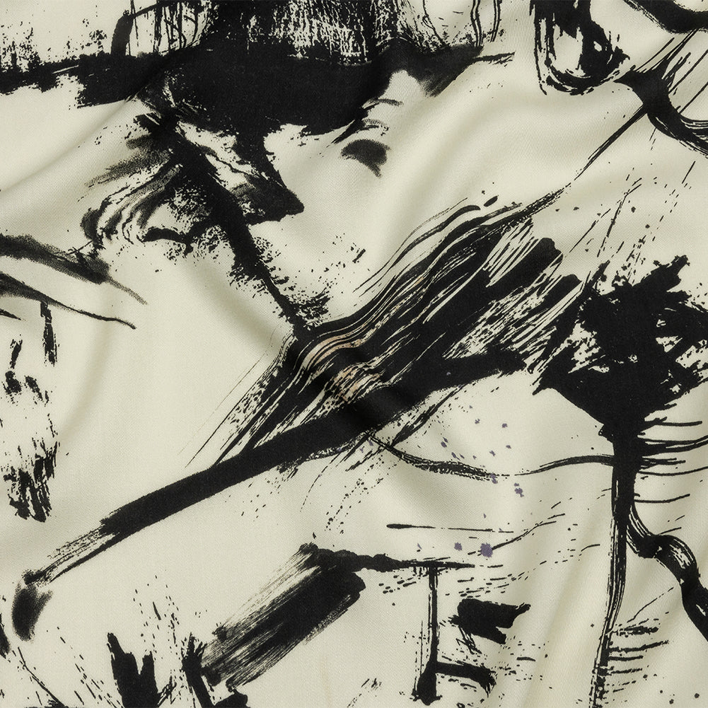 Rayon Challis - Black and White Abstract - Subway Lines Print - Mood Exclusive Metro Collection - Joann Fabrics