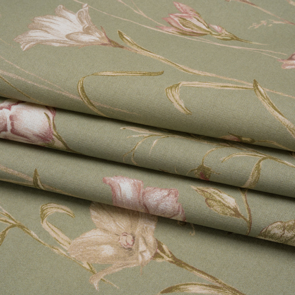 Printed Cotton Canvas - Sage Flowering Stems and Butterflies - British Imported - Joann Fabrics