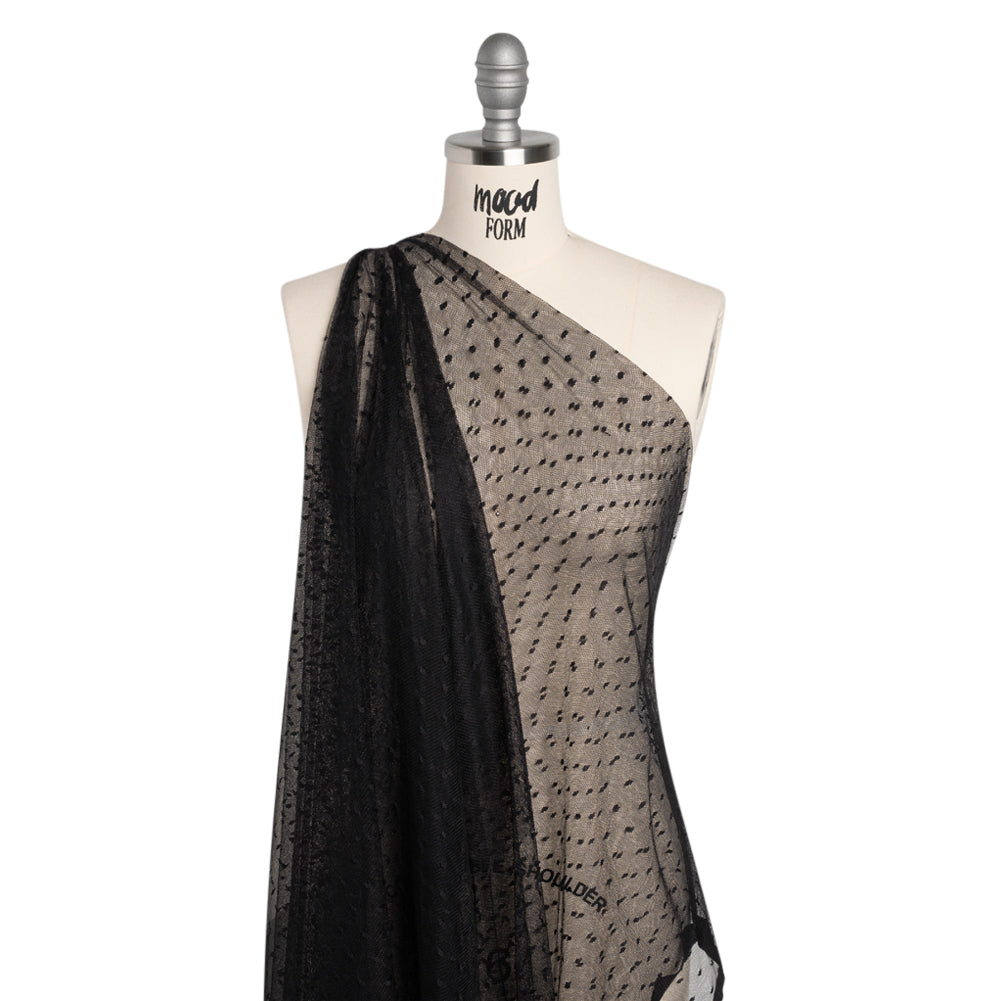 Nylon Raschel Point D'Esprit Lace - Black Polka Dots - Joann Fabrics
