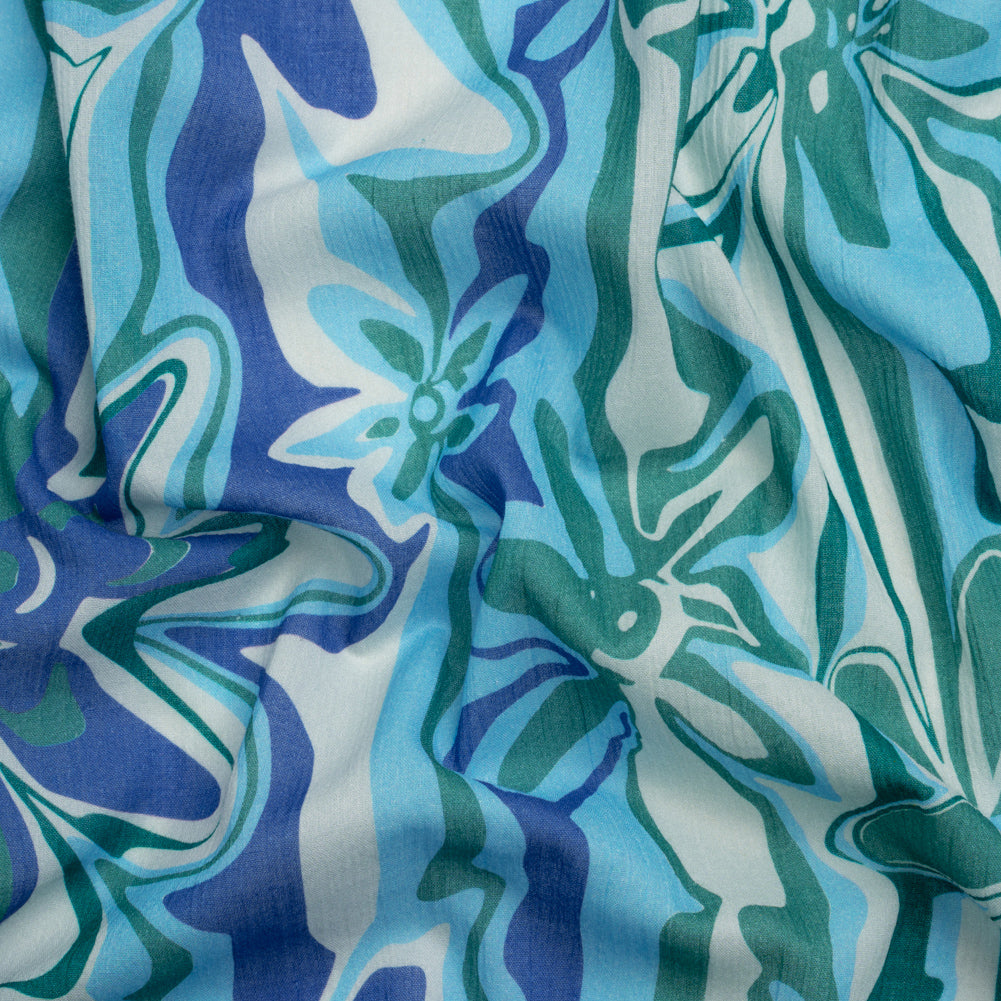 Crinkled Cotton Gauzy Woven Print - Blue and Green Floral Ripples - Mood Exclusive Float On - Joann Fabrics