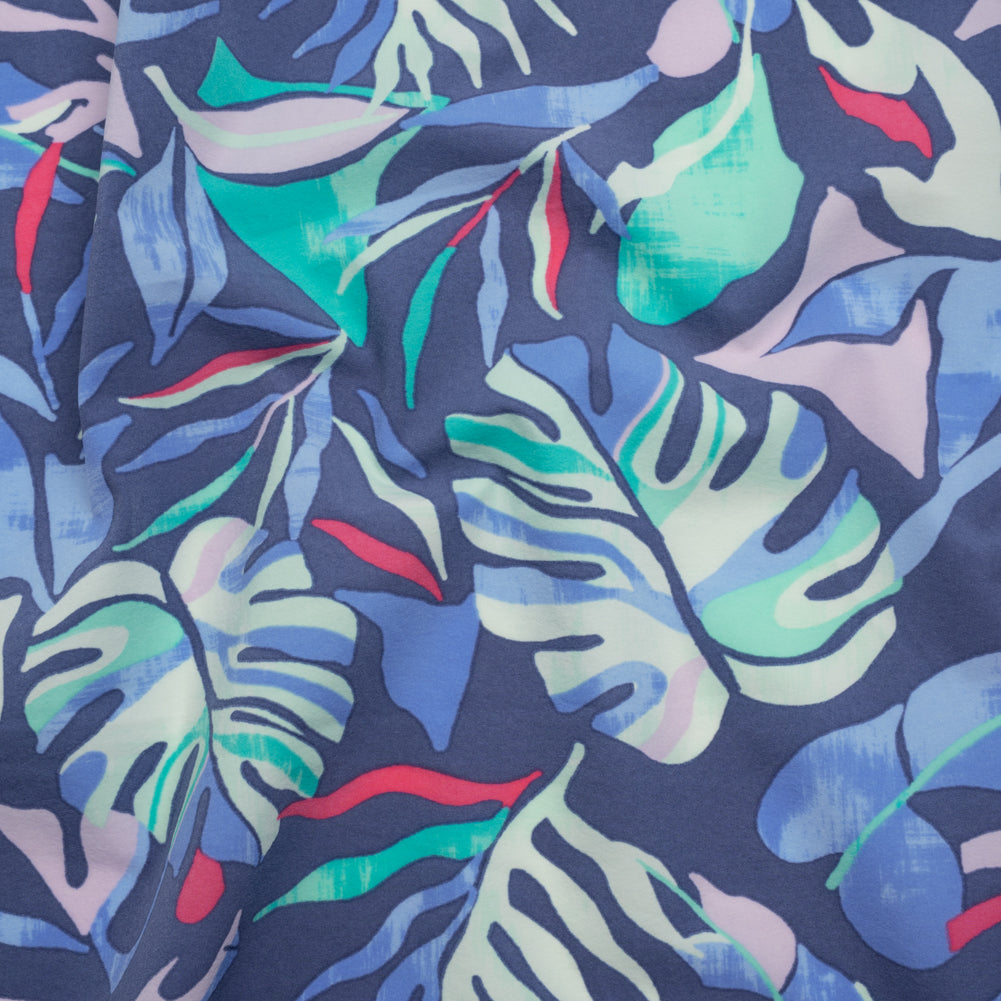 Stretch Nylon Crepe Print - Blue, Teal and Hot Pink Tropical Leaves - Deadstock - Joann Fabrics