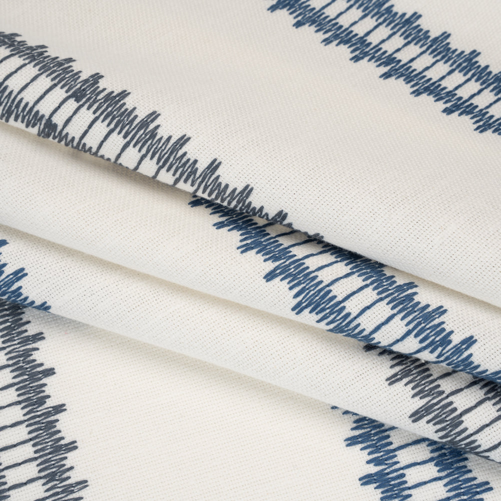 Embroidered Recycled Polyester and Cotton Woven - Navy Zig Zag Ladder Stripes - British Imported - Joann Fabrics