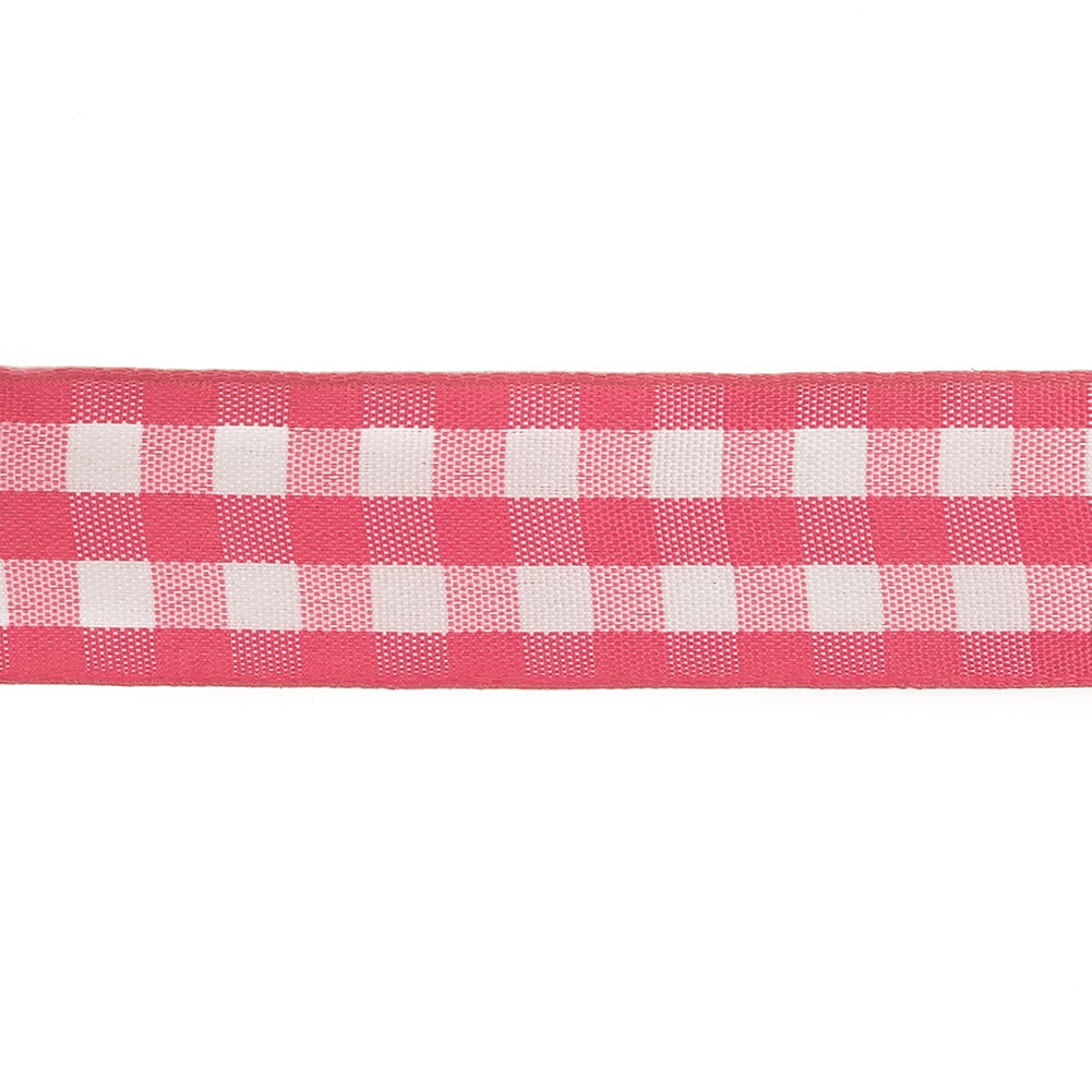 Fuchsia and Bright White Gingham Woven Ribbon - 1
