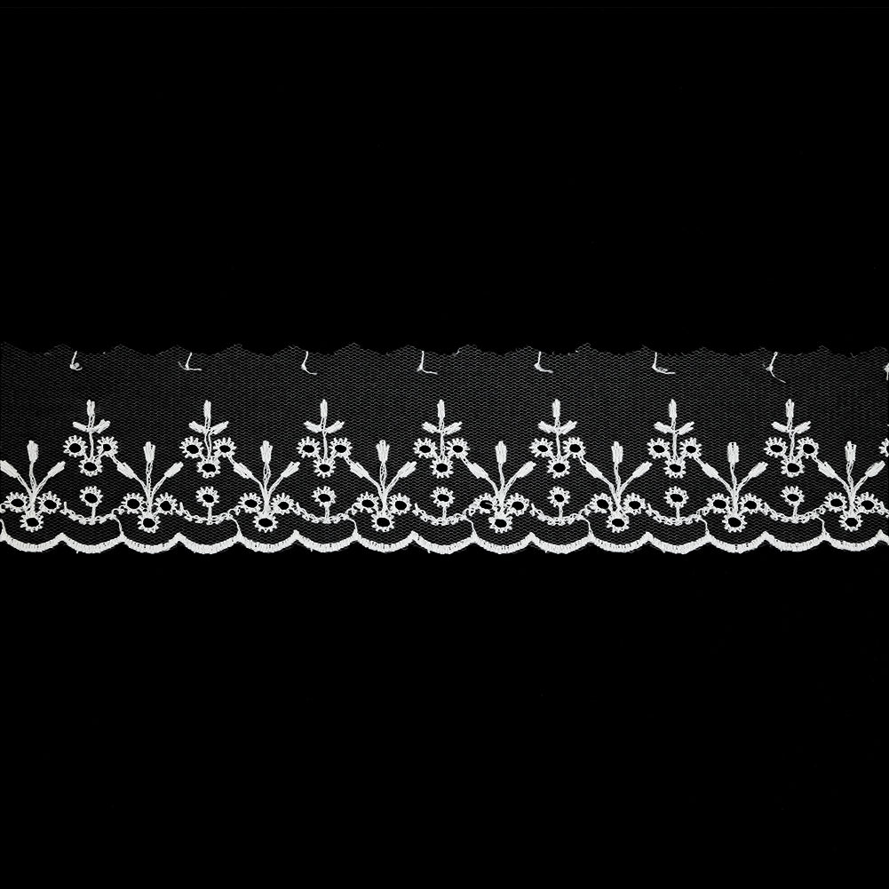 White Embroidered Eyelet Lace Trim - 1.75