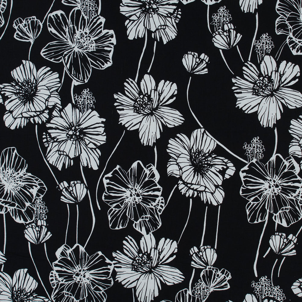 Black and White Large Floral Stretch Cotton Poplin - Joann Fabrics
