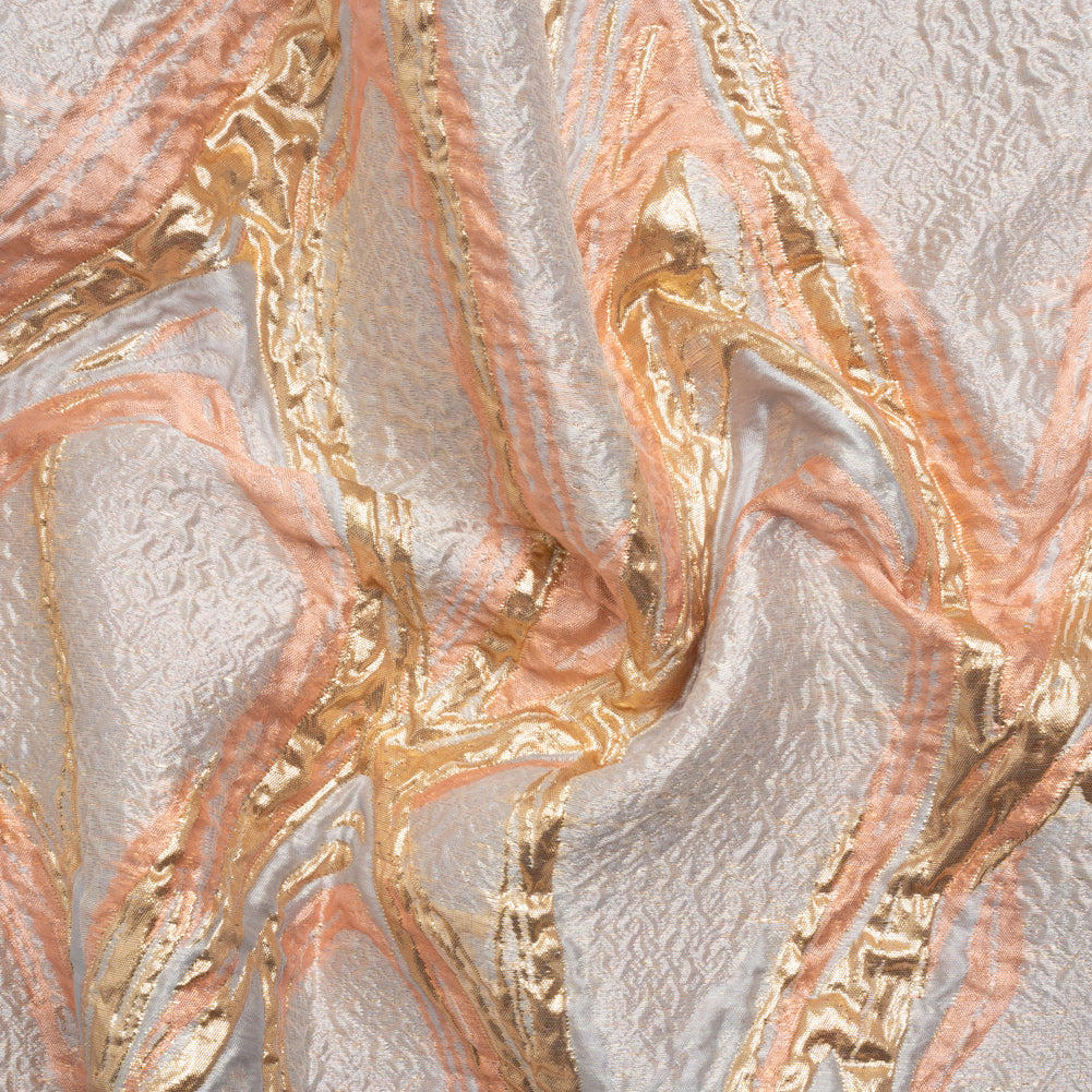 Metallic Gold, Pale Gray and Peach Flowing Lines Luxury Brocade - Joann Fabrics
