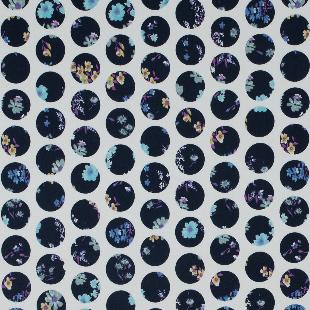 Navy Polka Dotted Floral Printed Stretch Cotton Sateen - Joann Fabrics