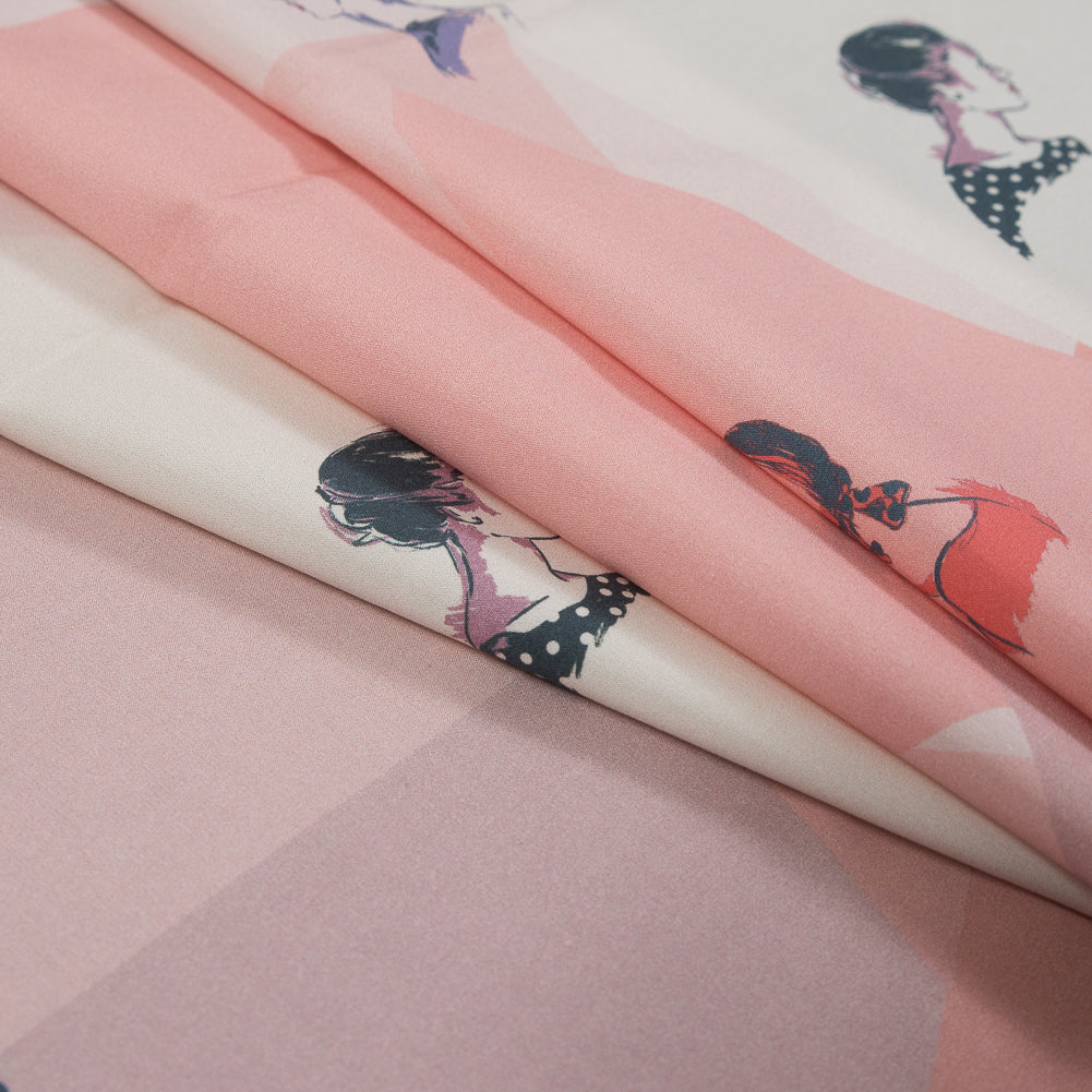 Cotton Poplin - Pink and Blue Faces on Geometrics - Les Femmes en Pois Print - Mood Exclusive Avenable Collection - Joann Fabrics